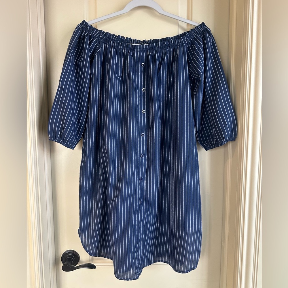 Women’s Papermoon Oversized Top; Blue/White; Size M